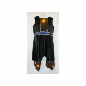 Black Satin Overlay w/African Print Insert, Waistband & Corners on Skirt -Capa de satén negro con inserto, cinturilla y esquinas con estampado africano en la falda