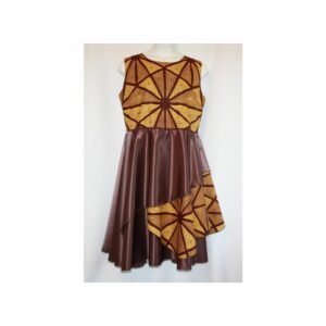 Limited Edition Brown/Goldenrod African Print w/Satin Triple Skirt - Edición limitada, estampado africano marrón/dorado con falda triple de satén