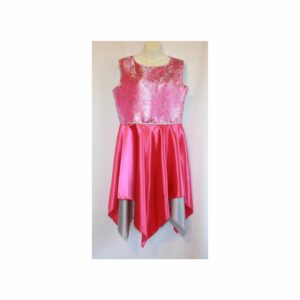 Cherry Pink/Silver Brocade Top w/Double Pink/Silver Satin Skirts - Blusa de brocado rosa cereza/plateado con faldas de satén rosa/plateado dobles