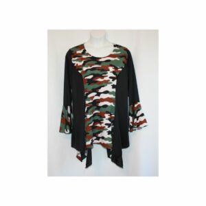 Flounce Sleeve Knit/Camo Blouse - Blusa de punto/camuflaje con mangas con volantes