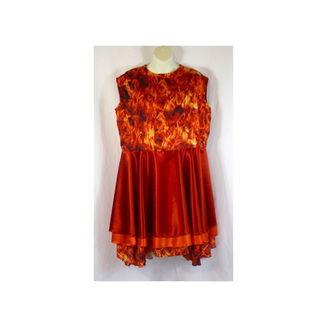 New Fire Fabric w/triple satin skirts Overlay - Nueva tela ignífuga con sobrecapa de faldones de satén triple