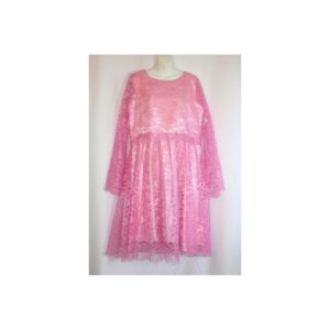 Pink Lace & Satin Overlay w Circle Skirt L 38" bust -  Vestido rosa de encaje y satén con falda circular, talla L (busto de 38 pulgadas)