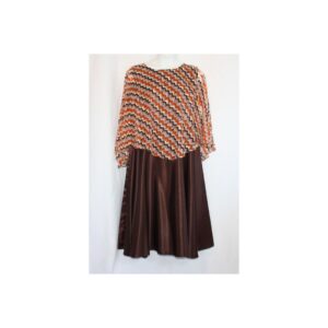 Brown/Orange Sheer Angel-Wing Cape Over a Brown Satin Circle Skirt Overlay XL 41" bust - Capa semitransparente color marrón/naranja estilo «alas de ángel» sobre una falda circular superpuesta de satén marrón (talla XL, busto de 41 pulgadas)
